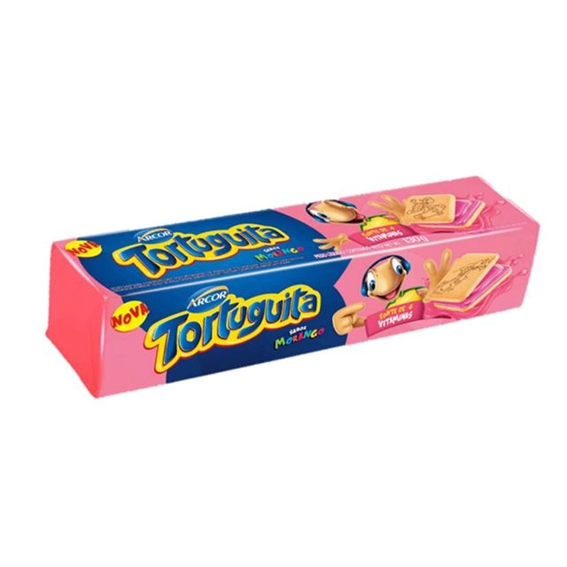 Biscoito Recheio Morango Tortuguita Pacote 130g