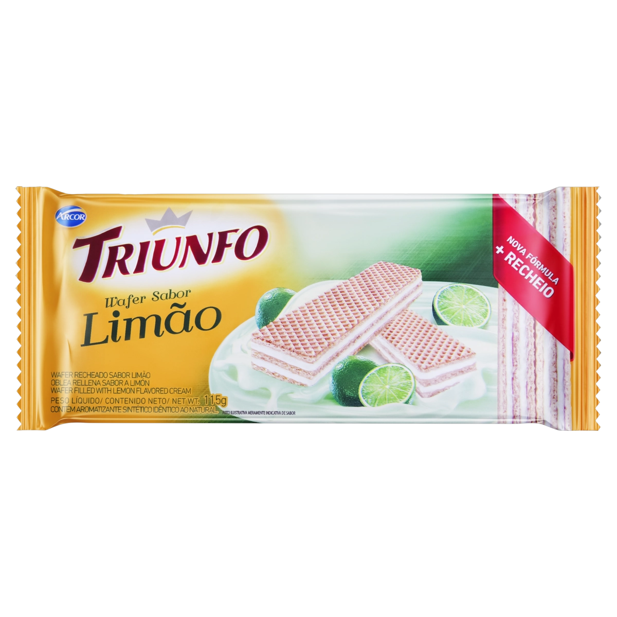 Biscoito Wafer Recheio Limão Arcor Triunfo Pacote 115g