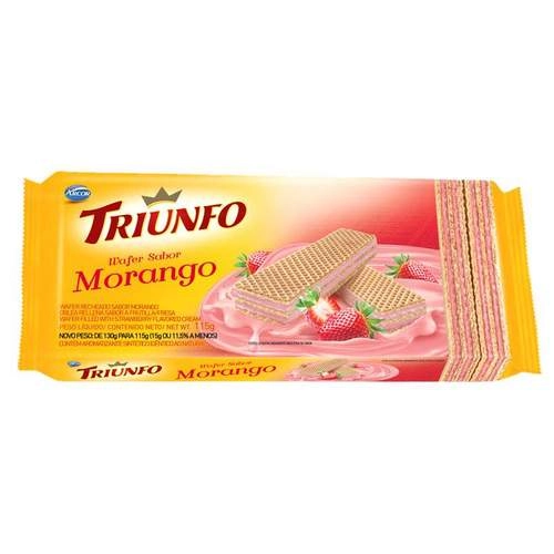 Biscoito Wafer Recheio Morango Triunfo Pacote 115g