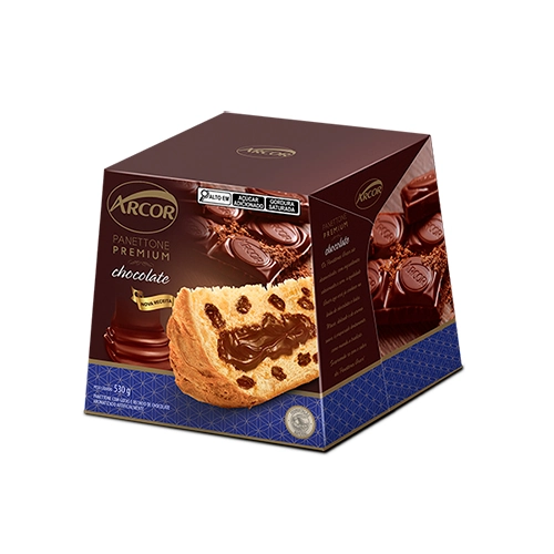 Panettone Com Gotas E Recheio Chocolate Arcor Premium Caixa 530g