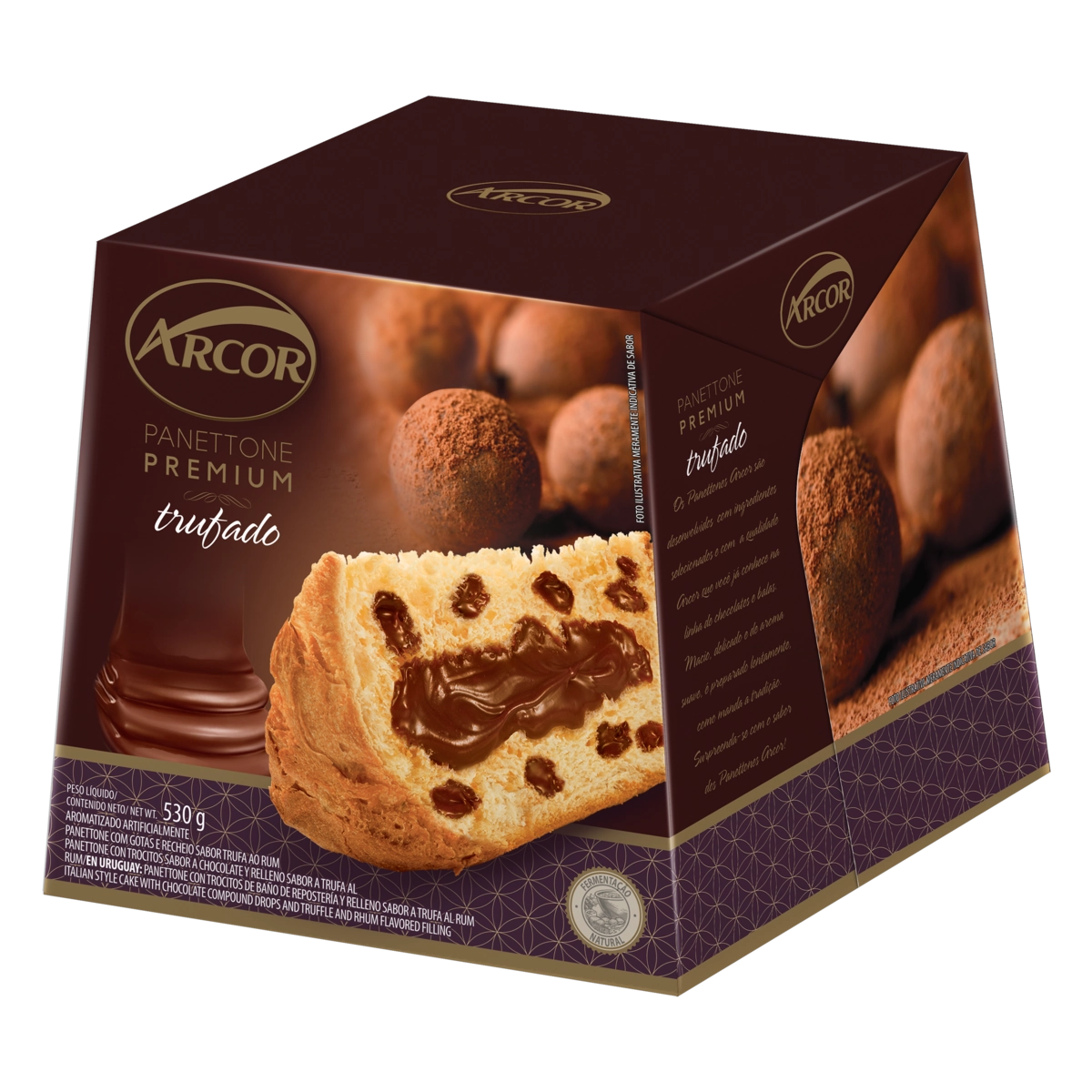 Panettone Com Gotas Recheio Trufado Arcor Premium Caixa 530g