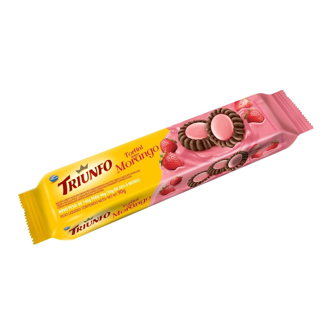 Biscoito Tortini Chocolate Recheio Morango Triunfo Pacote 90g