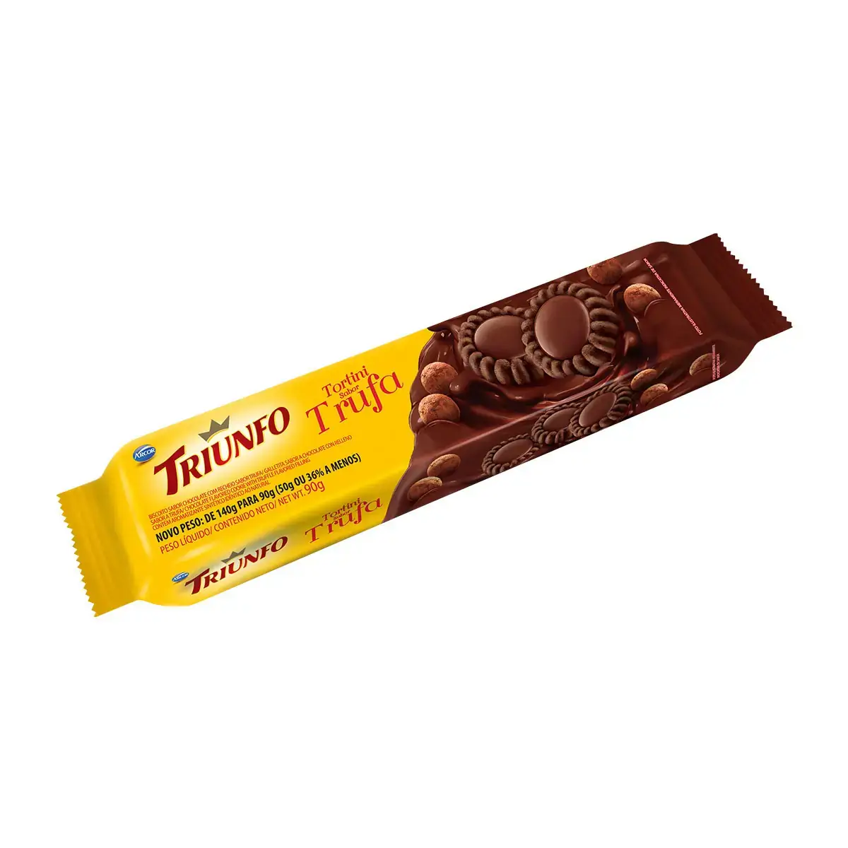 Biscoito Tortini Chocolate Recheio Trufa Triunfo Pacote 90g