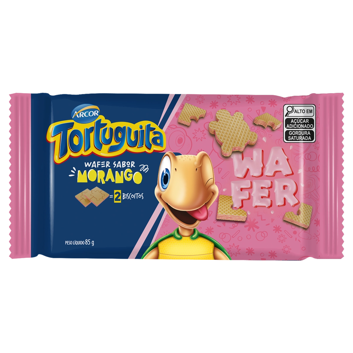 Biscoito Wafer Recheio Morango Tortuguita Pacote 85g