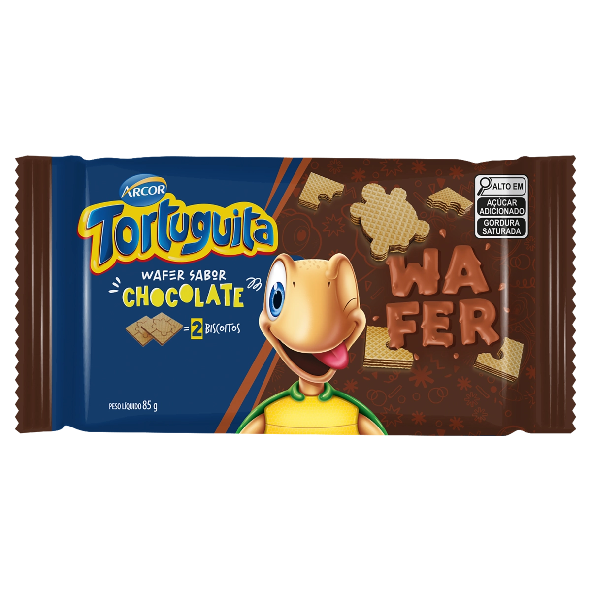 Biscoito Wafer Recheio Chocolate Tortuguita Pacote 85g
