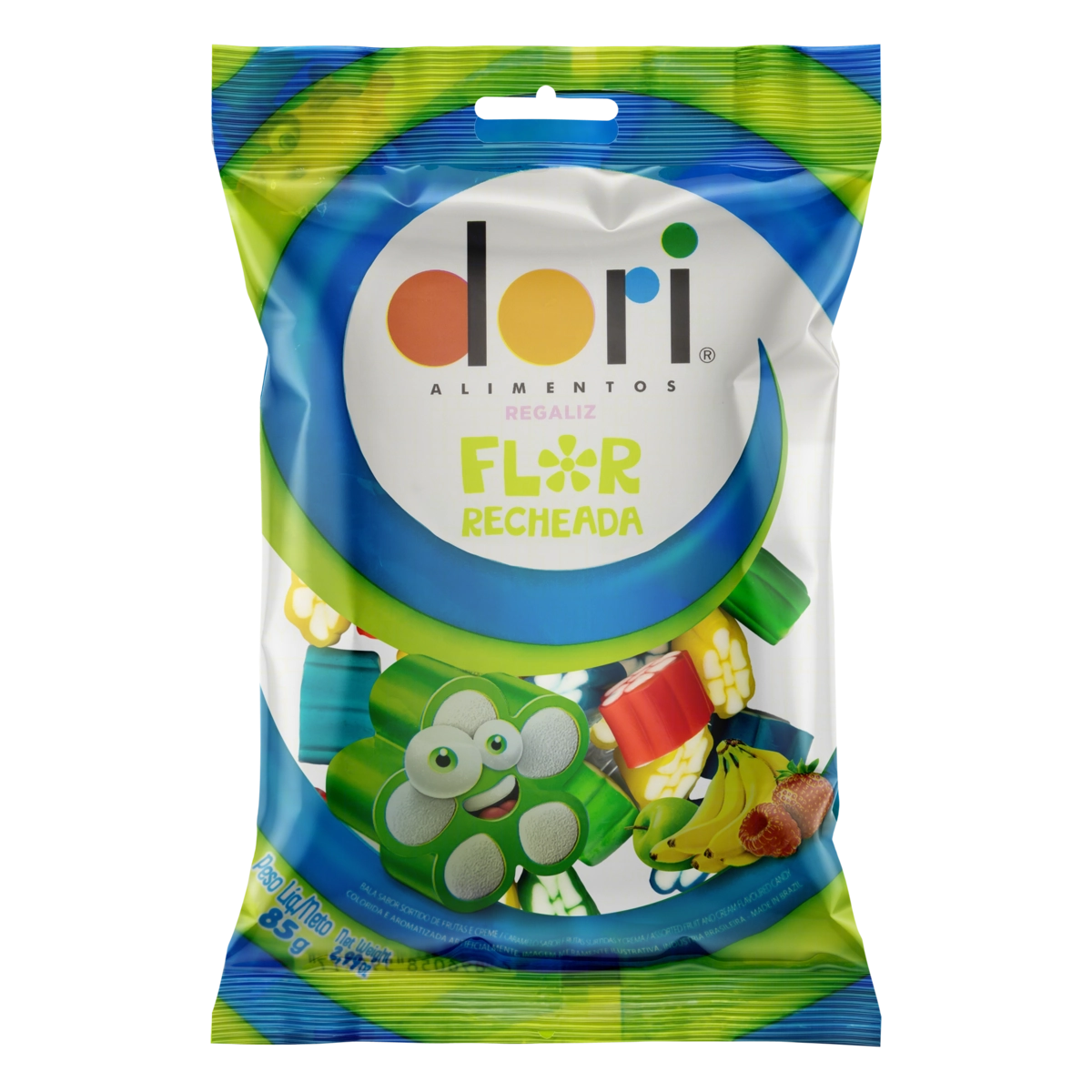 Bala Regaliz Frutas E Creme Flor Recheada Dori Pacote 85g