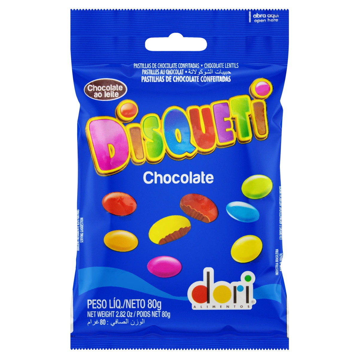 Pastilha De Chocolate Ao Leite Dori Disqueti Pacote 80g