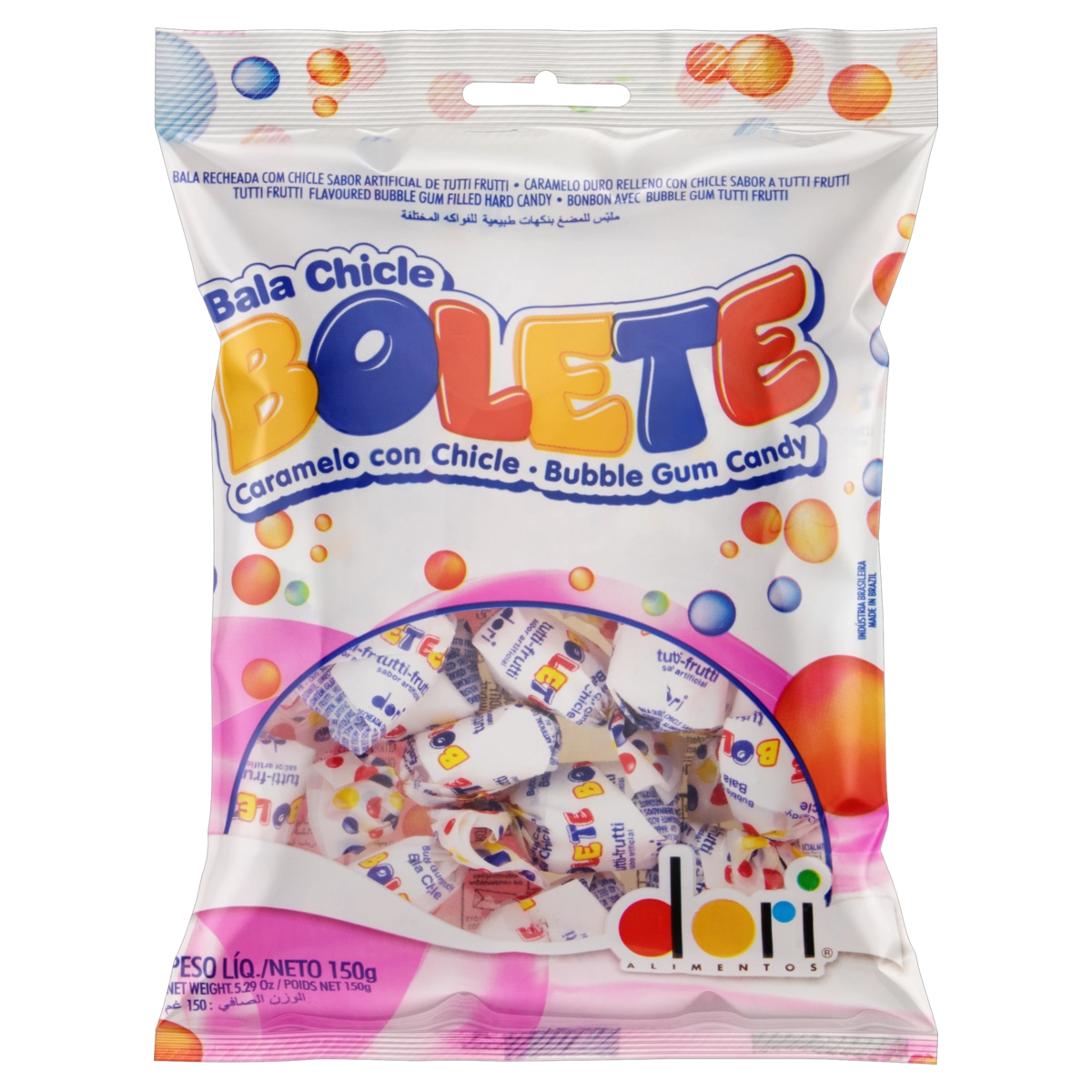 Bala Tutti Frutti Com Recheio De Chicle Bolete Pacote 150g