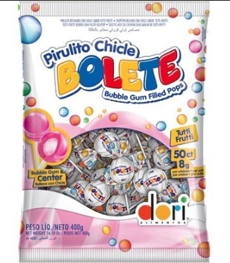Pirulito Tutti Frutti Recheio Chicle Bolete Pacote 400g