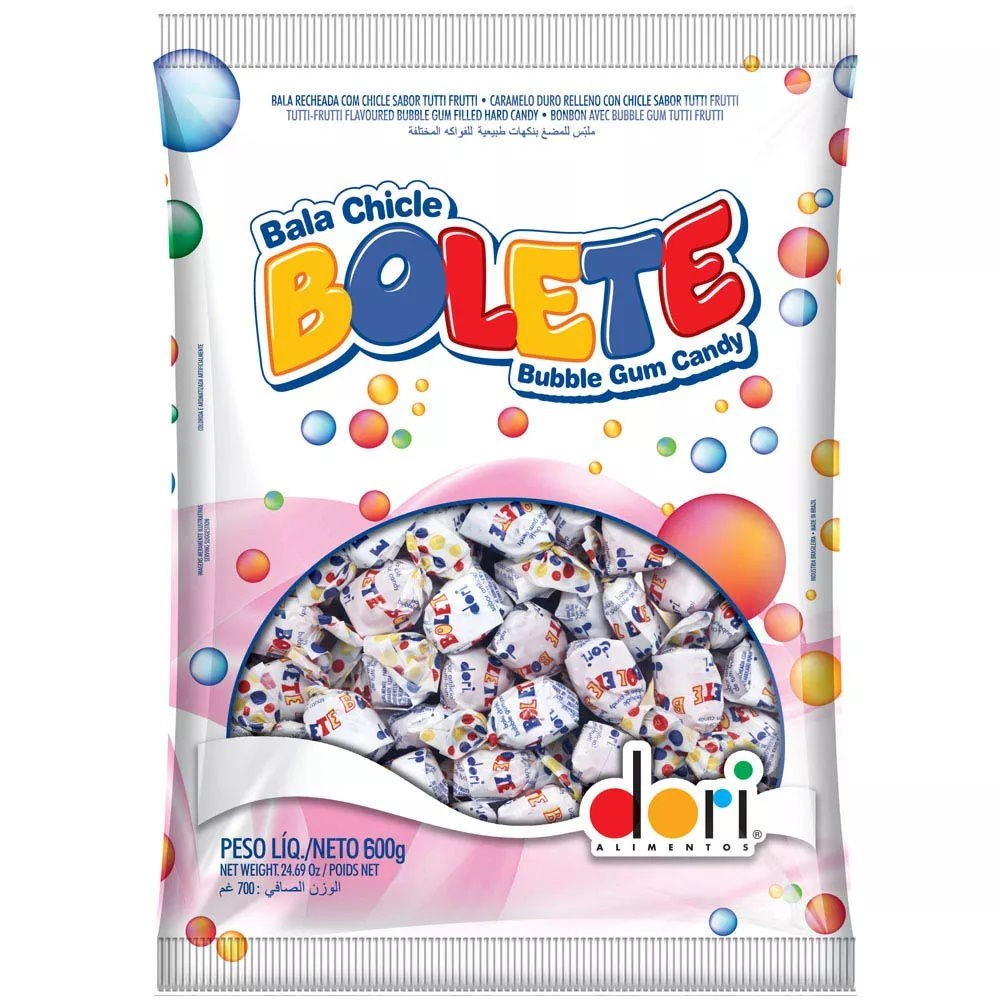 Bala Tutti Frutti Com Recheio De Chicle Bolete Pacote 600g