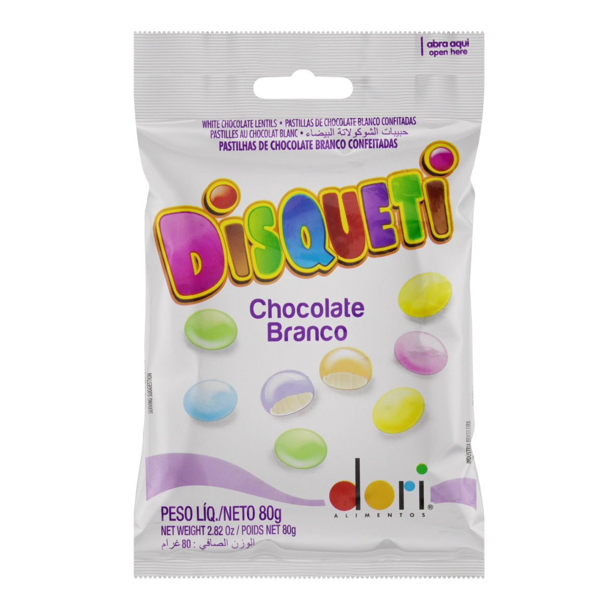 Pastilha De Chocolate Branco Dori Disqueti Pacote 60g