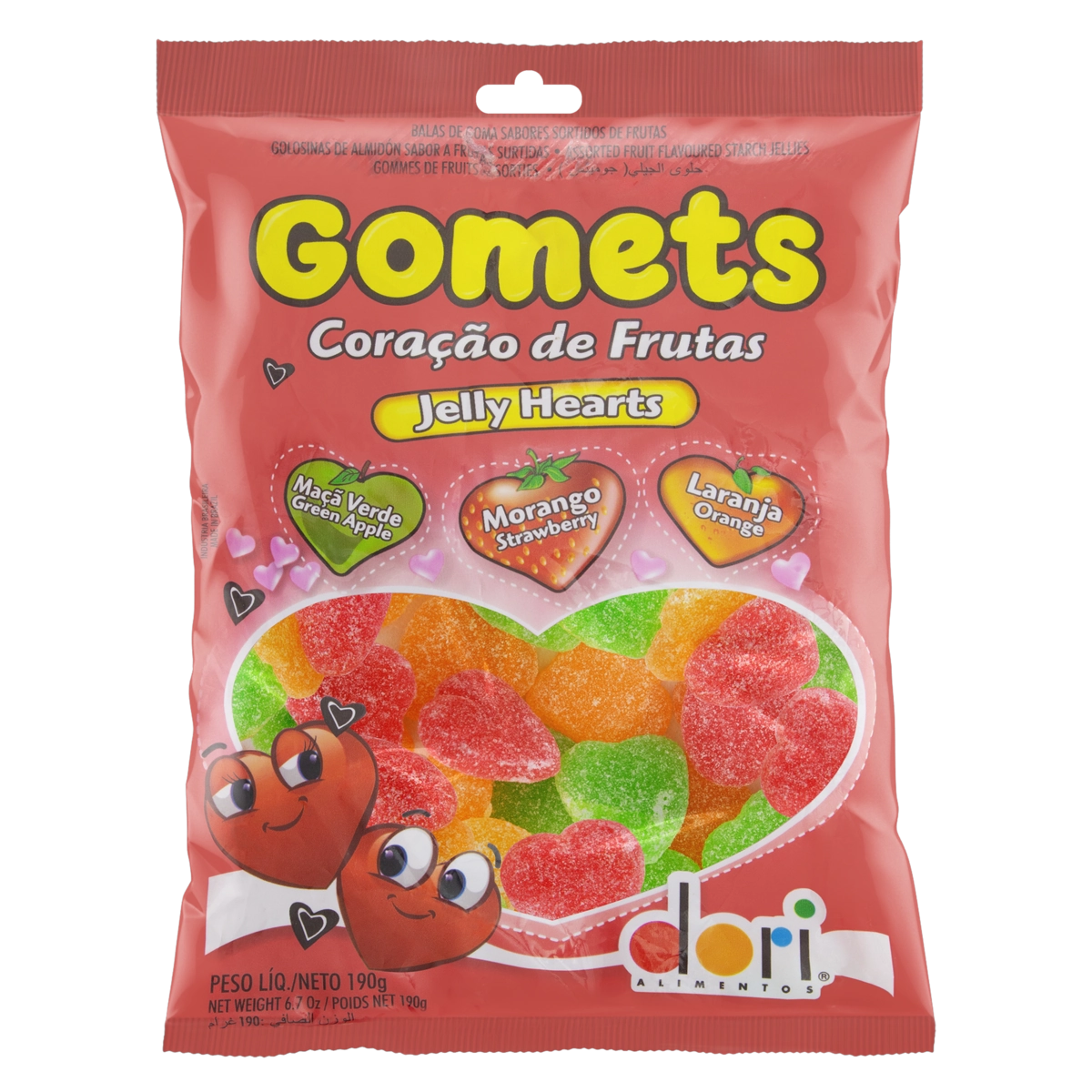 Bala De Goma Frutas Jelly Hearts Dori Gomets Pacote 190g
