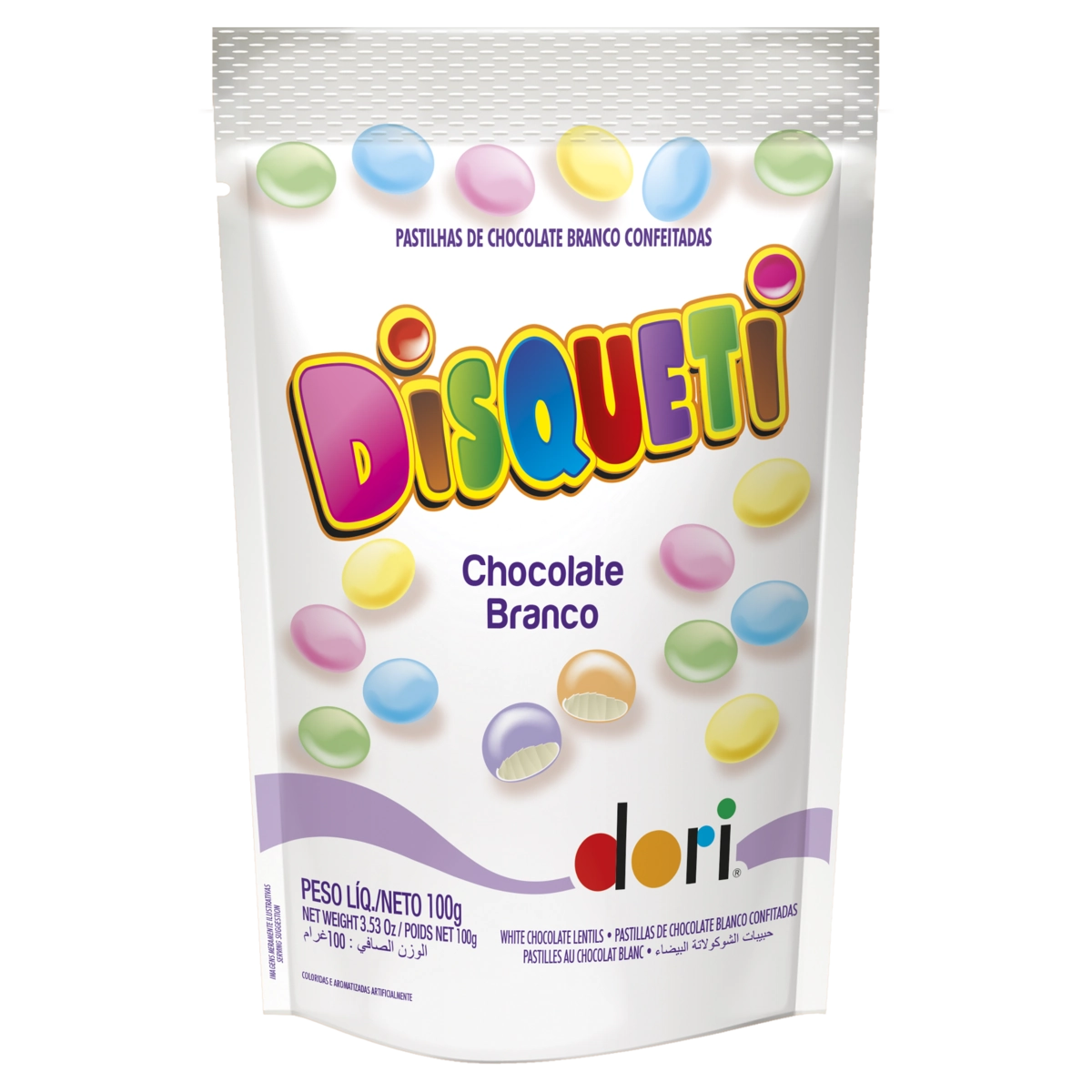 Pastilha De Chocolate Branco Dori Disqueti Sachê 100g