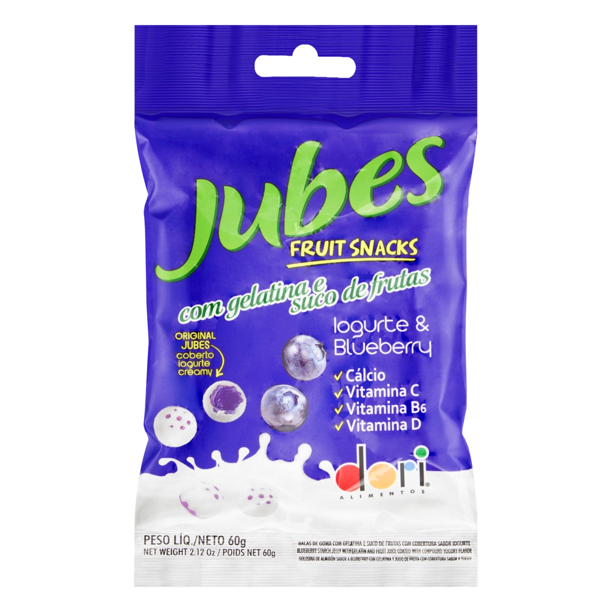 Bala De Goma Iogurte Blueberry Fruit Snacks Dori Jubes Pacote 60g