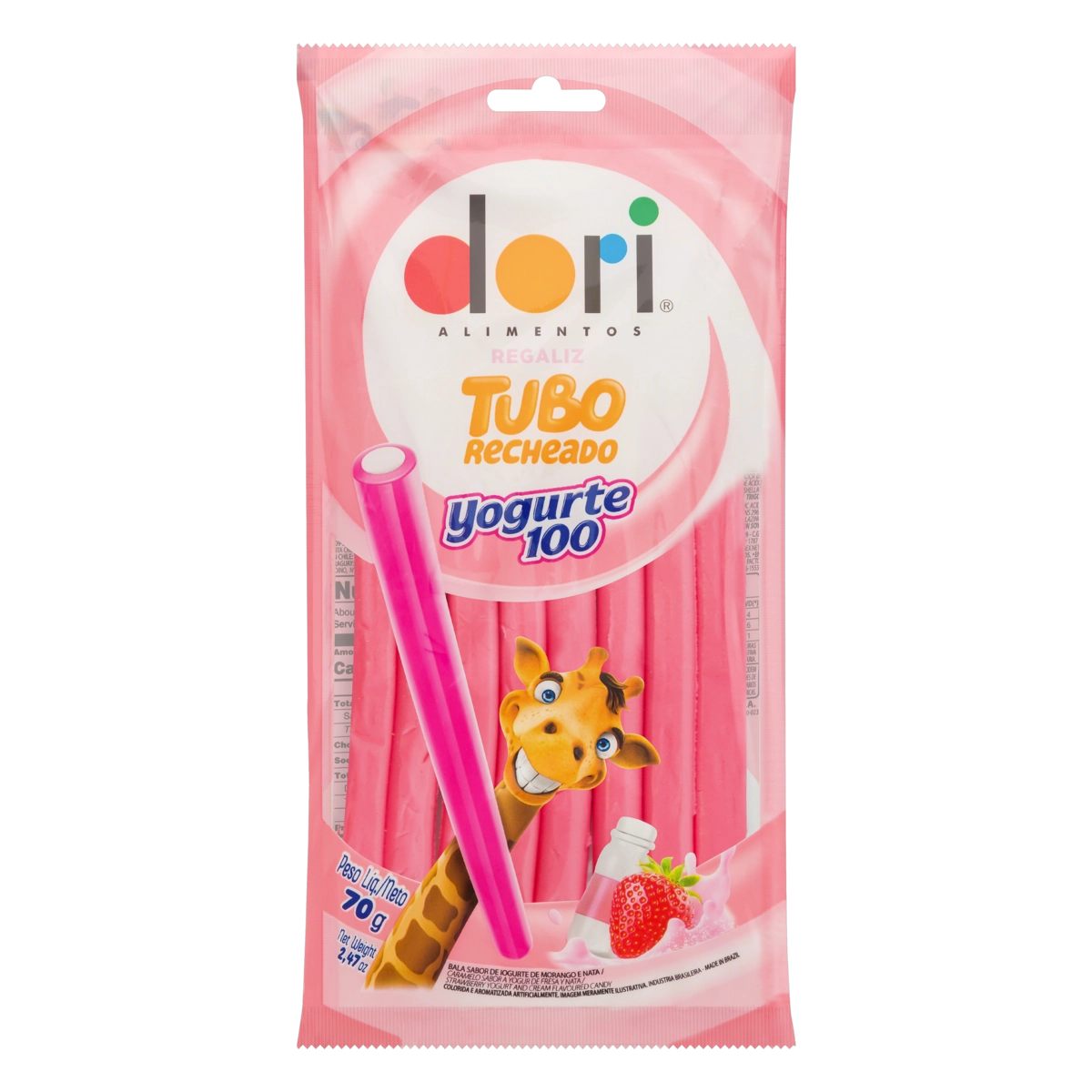 Bala Regaliz Iogurte De Morango Tubo Dori Yogurte100 Pacote 70g