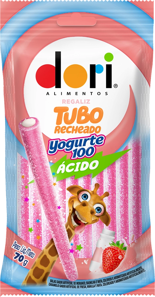 Bala Regaliz Iogurte De Morango ácido Tubo Dori Yogurte100 Pacote 70g