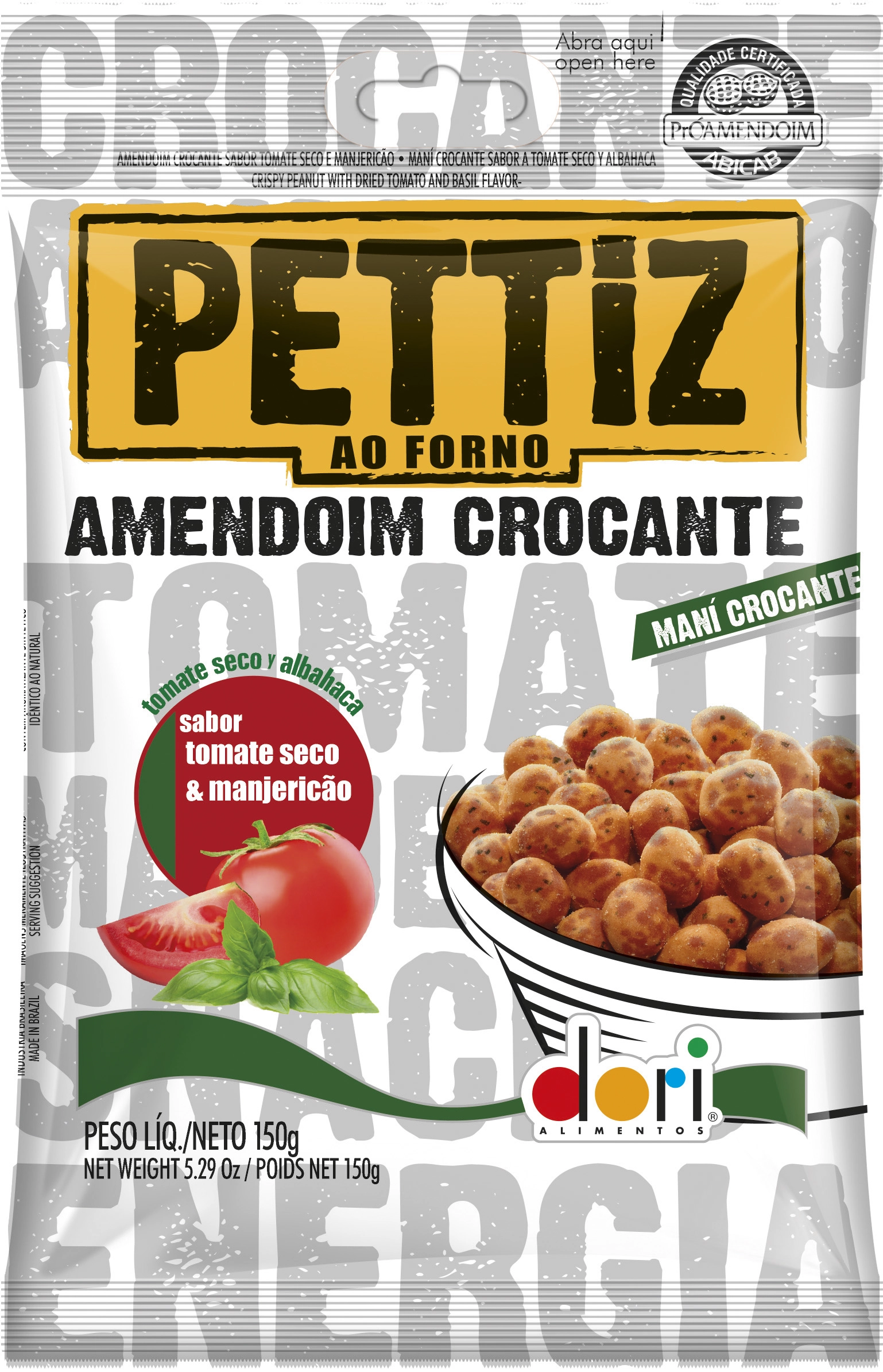 Amendoim Crocante Tomate Seco Manjericão Dori Pettiz Pacote 350g