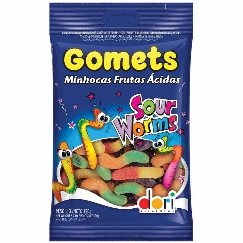 Bala De Goma Frutas ácidas Minhocas Dori Gomets Pacote 150g
