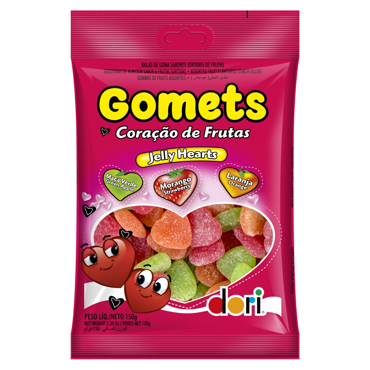 Bala De Goma Frutas Sortidas Jelly Hearts Dori Gomets Pacote 150g