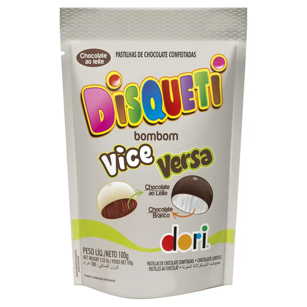 Pastilha De Chocolate Ao Leite E Branco Dori Disqueti Vice Versa Sachê 100g