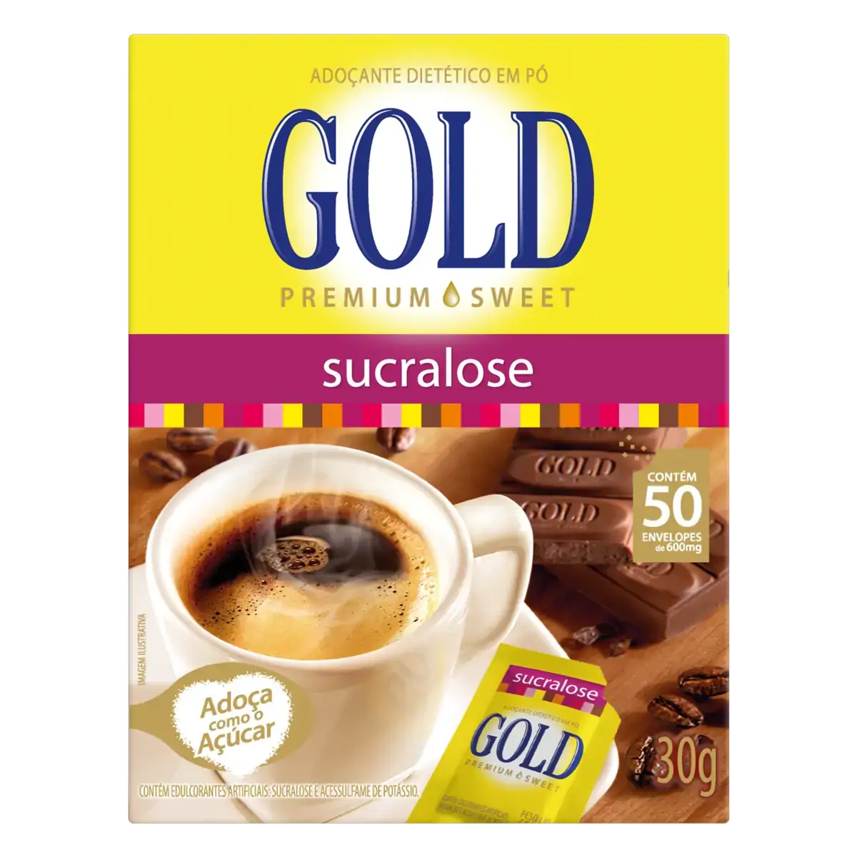 Adoçante Em Pó Sucralose Gold Premium Sweet Caixa 30g 50 Unidades