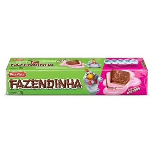 Biscoito Chocolate Recheio Morango Bela Vista Fazendinha Pacote 130g