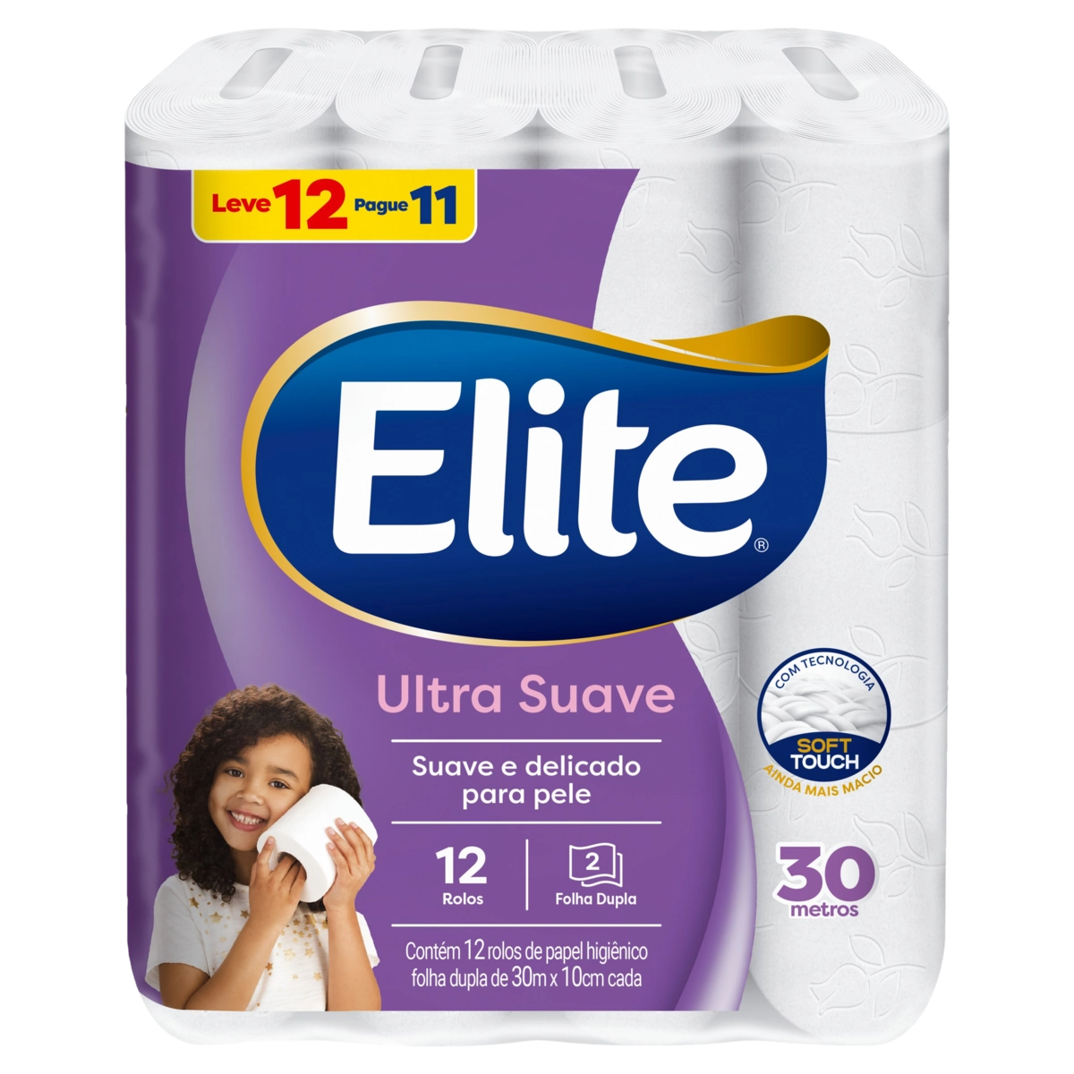 Papel Higiênico Folha Dupla Dualette Elite Ultra 30m Pacote Leve 12 Pague 11 Unidades
