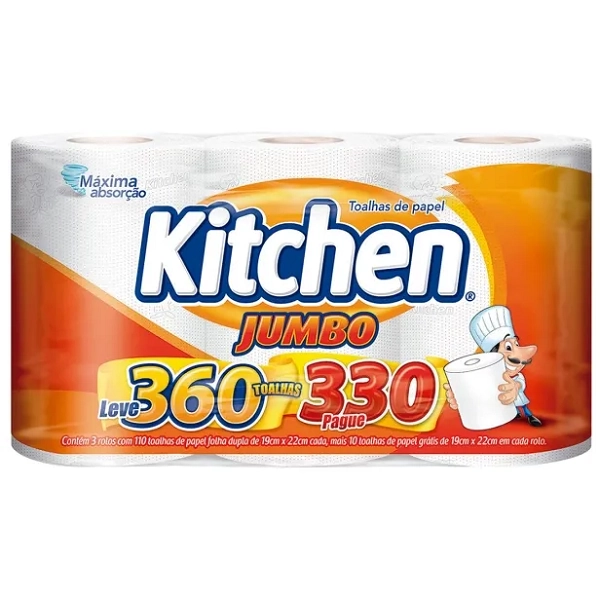 Toalha De Papel Jumbo 330 Toalhas 19x22 3 Unidades Kitchen