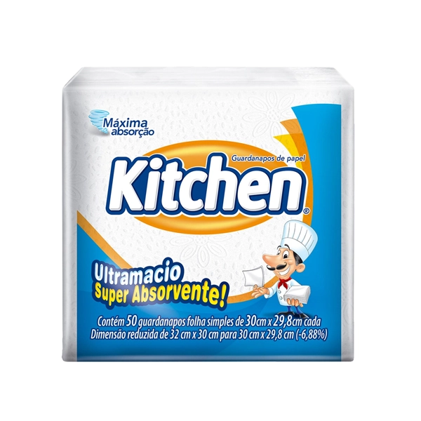 Guardanapo De Papel Folha Simples Ultra Macio Kitchen 32cm X 30cm Pacote 50 Unidades