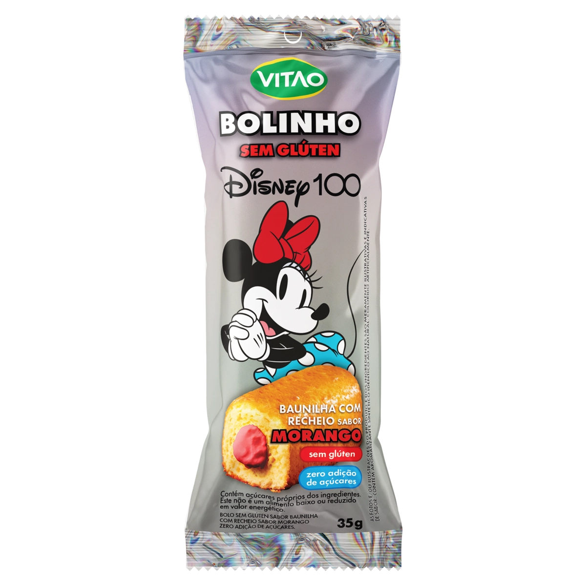 Bolinho Baunilha Recheio Morango Sem Glúten Minnie Mouse Vitao Pacote 35g