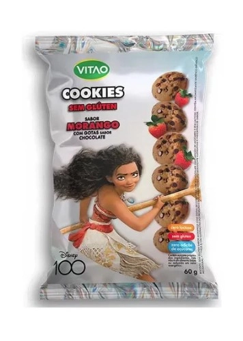 Biscoito Cookie Vegano Morango Com Gotas De Chocolate Sem Glúten Moana Vitao Pacote 60g