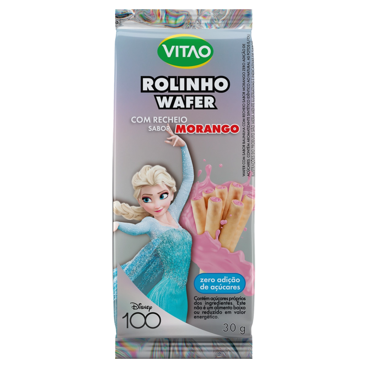 Rolinhos De Wafer Baunilha Recheio Morango Frozen Vitao Pacote 30g