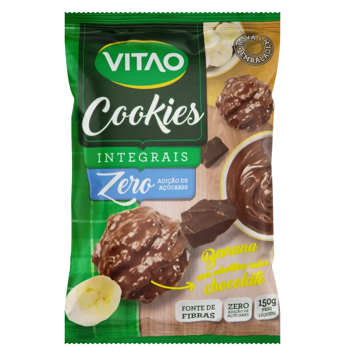 Biscoito Cookie Integral Banana Cobertura Chocolate Vitao Pacote 150g