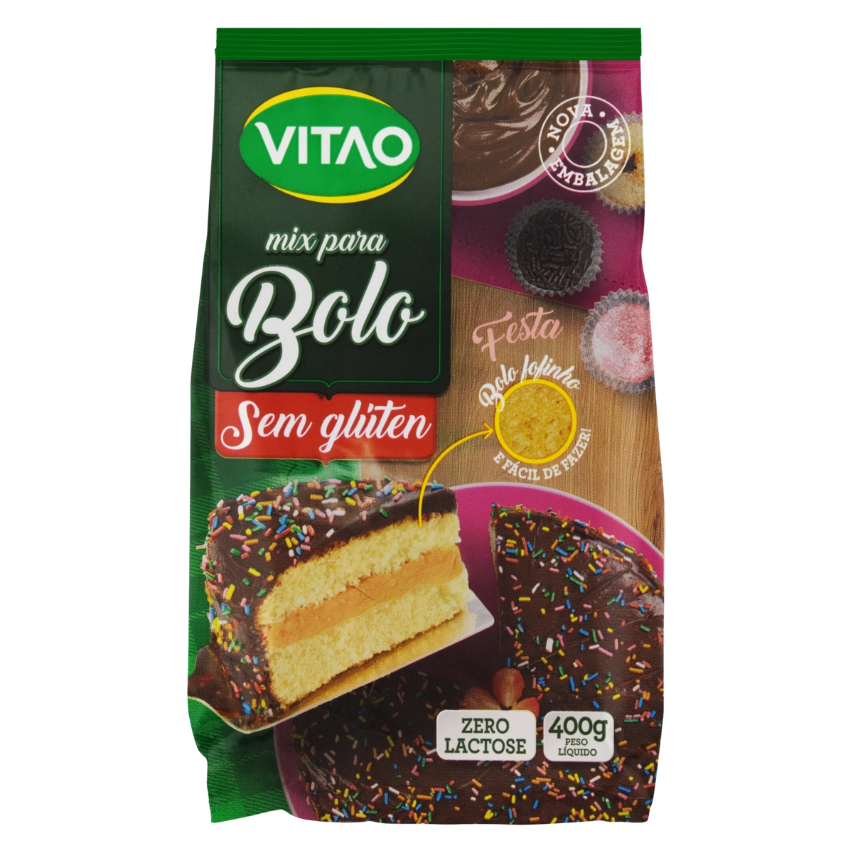 Mistura Para Bolo Festa Sem Glúten Zero Lactose Vitao Pacote 400g