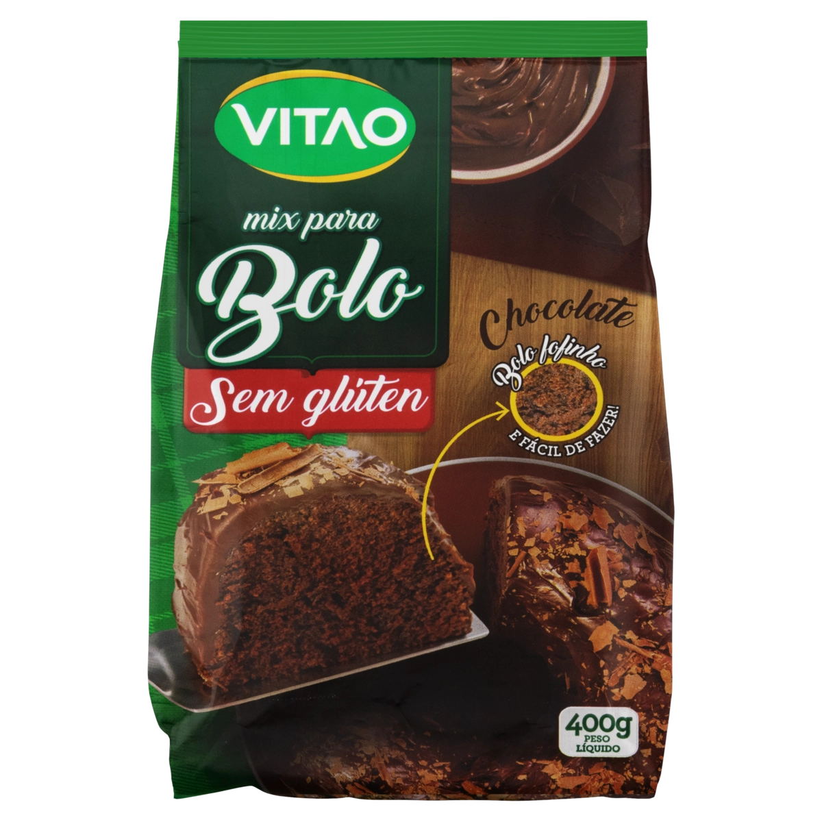 Mistura Para Bolo Chocolate Sem Glúten Vitao Pacote 400g