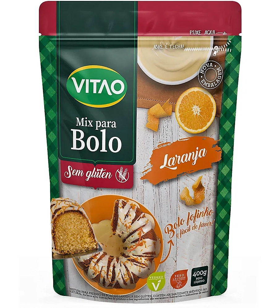 Mistura Para Bolo Laranja Sem Glúten Zero Lactose Vitao Pacote 400g