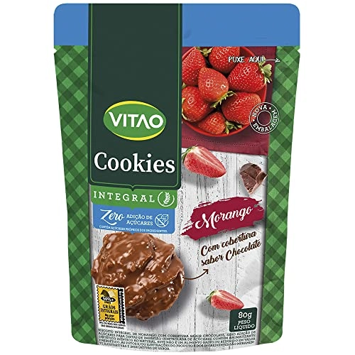 Biscoito Cookie Integral Morango Cobertura Chocolate Vitao Pacote 80g