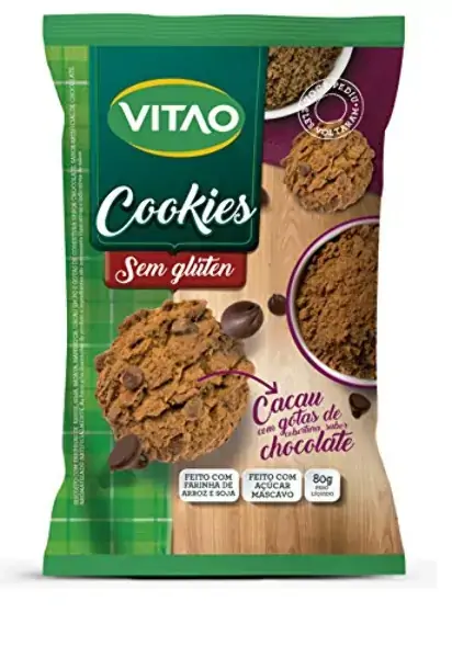 Biscoito Cookie Cacau Com Gotas De Chocolate Sem Glúten Vitao Pacote 80g