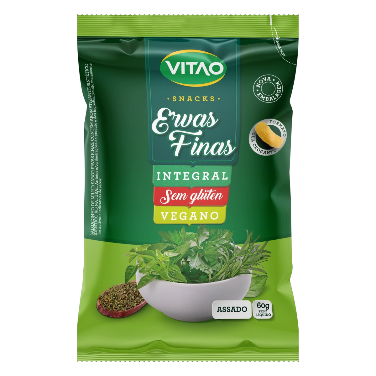 Snack Integral Ervas Finas Sem Glúten Vitao Pacote 60g