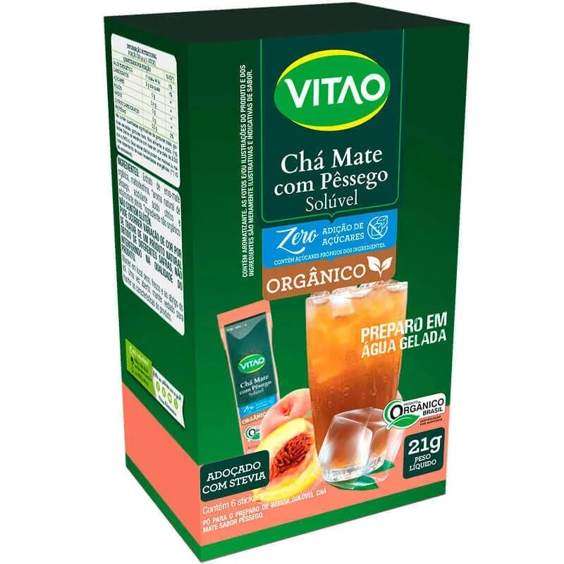 Cha Mate Vitao Agua Gelada Zero Org 21g Pessego