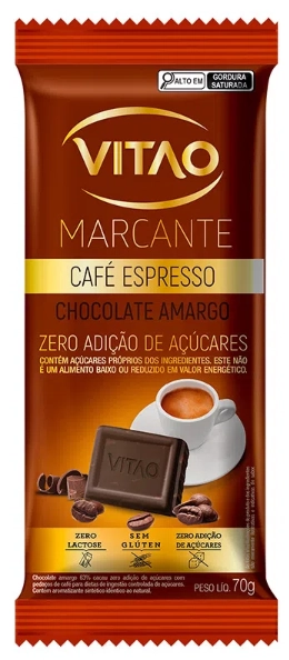Chocolate Amargo 63 Cacau Café Espresso Zero Lactose Vitao Marcante Pacote 70g