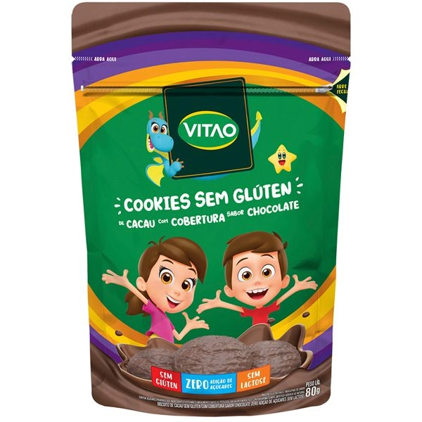 Cookies Vitao 80g Cacau C/cob.choc S/gluten Zero
