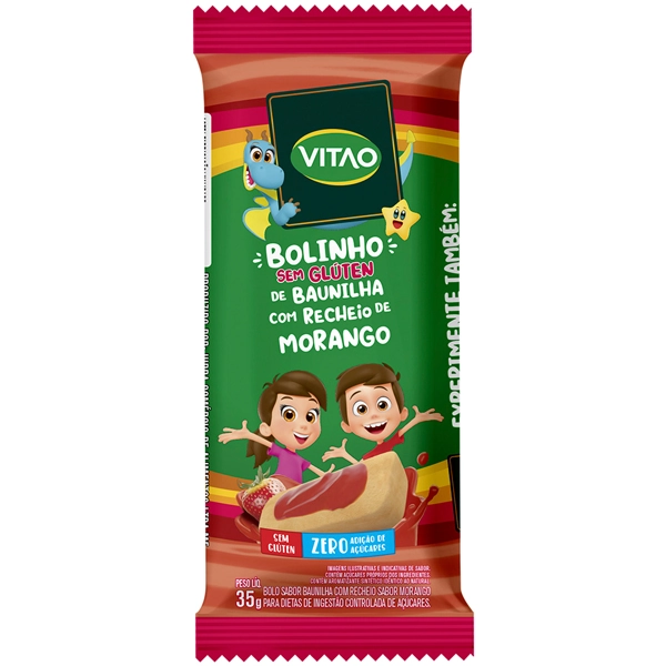 Bolinho Vitao Baunilha Rech Morango 35g
