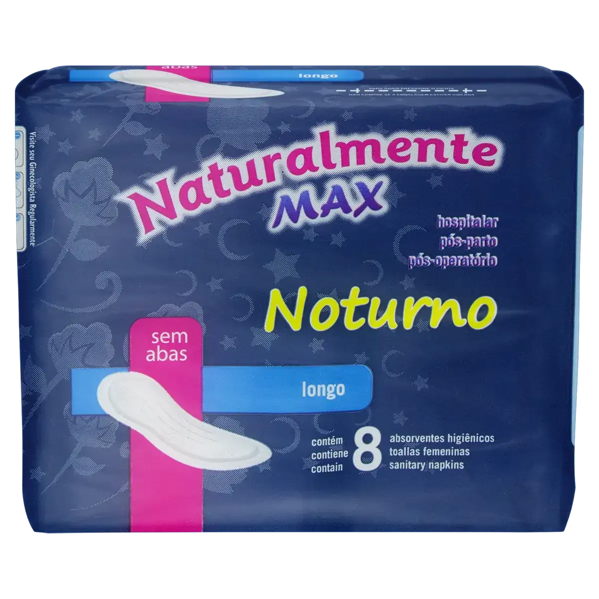 Absorvente Pós Parto/pós Operatório Sem Abas Naturalmente Max Noturno Longo Pacote 8 Unidades