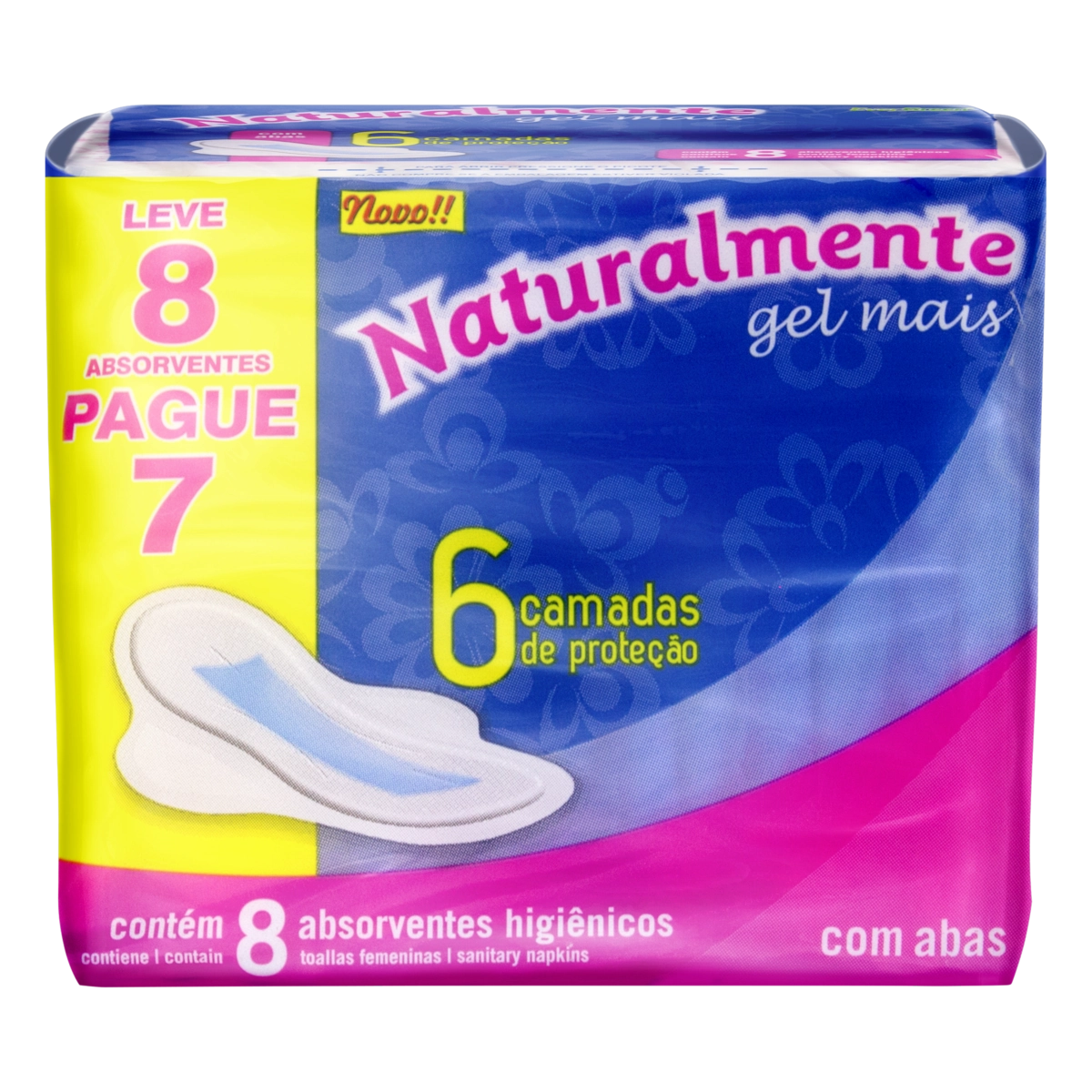 Absorvente Com Abas Naturalmente Gel Mais Pacote Leve 8 Pague 7 Unidades