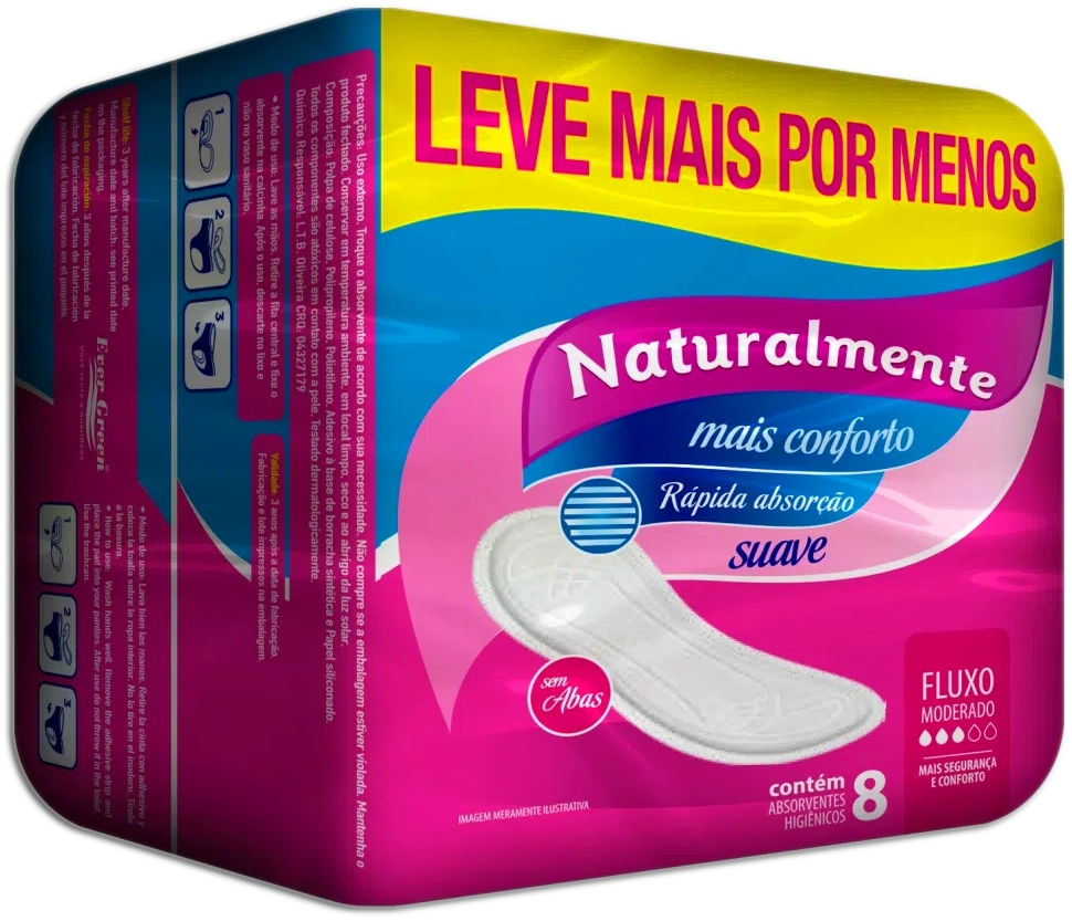 Absorvente Sem Abas Naturalmente Gel Mais Pacote Leve 8 Pague 7 Unidades