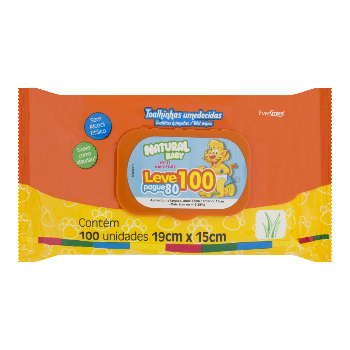 Toalha Umedecida Suave Natural Baby Wipes Mãe E Filho 19cm X 15cm Pacote Leve 100 Pague 80 Unidades