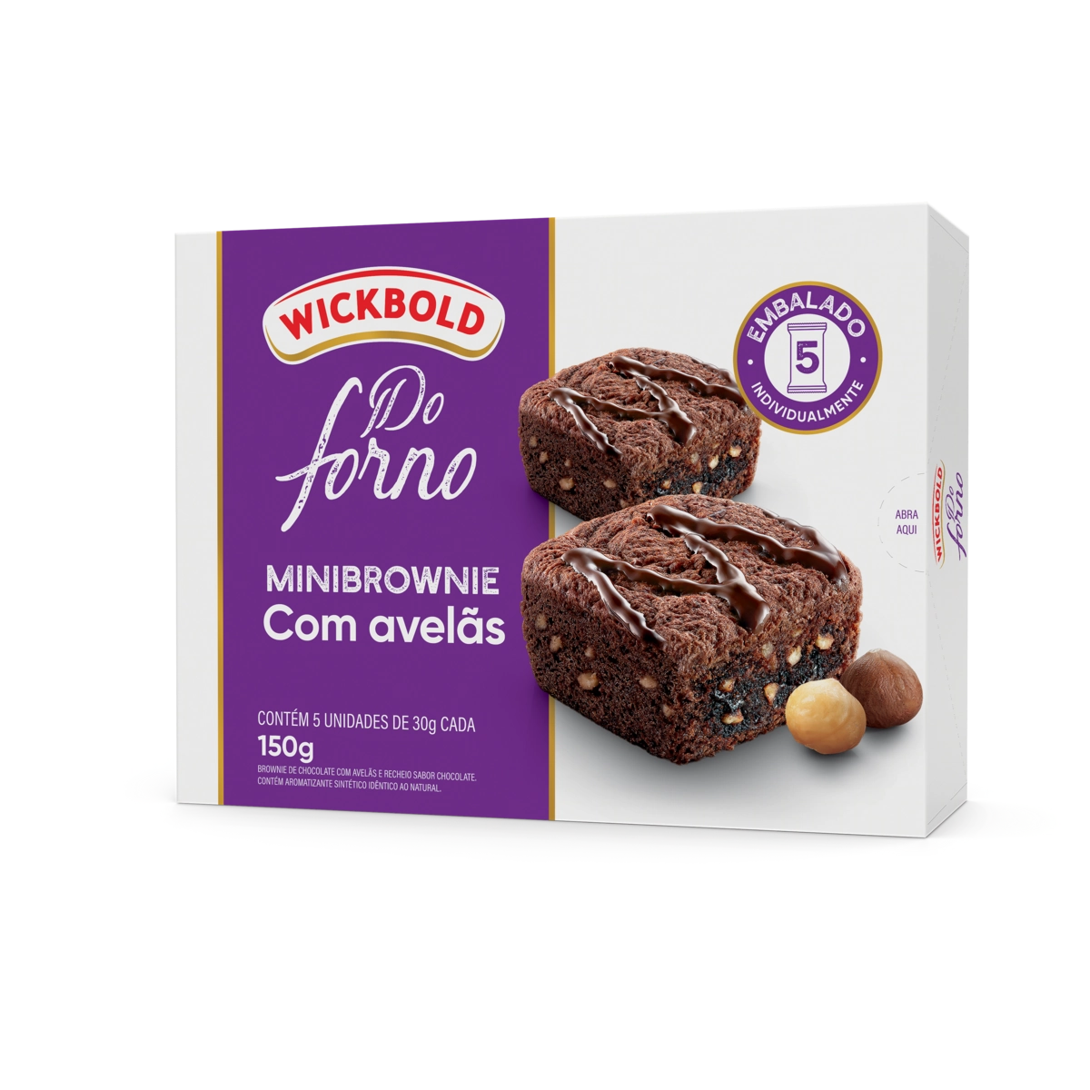 Pack Minibrownie Chocolate Com Avelãs Recheio Chocolate Wickbold Do Forno Caixa 150g 5 Unidades
