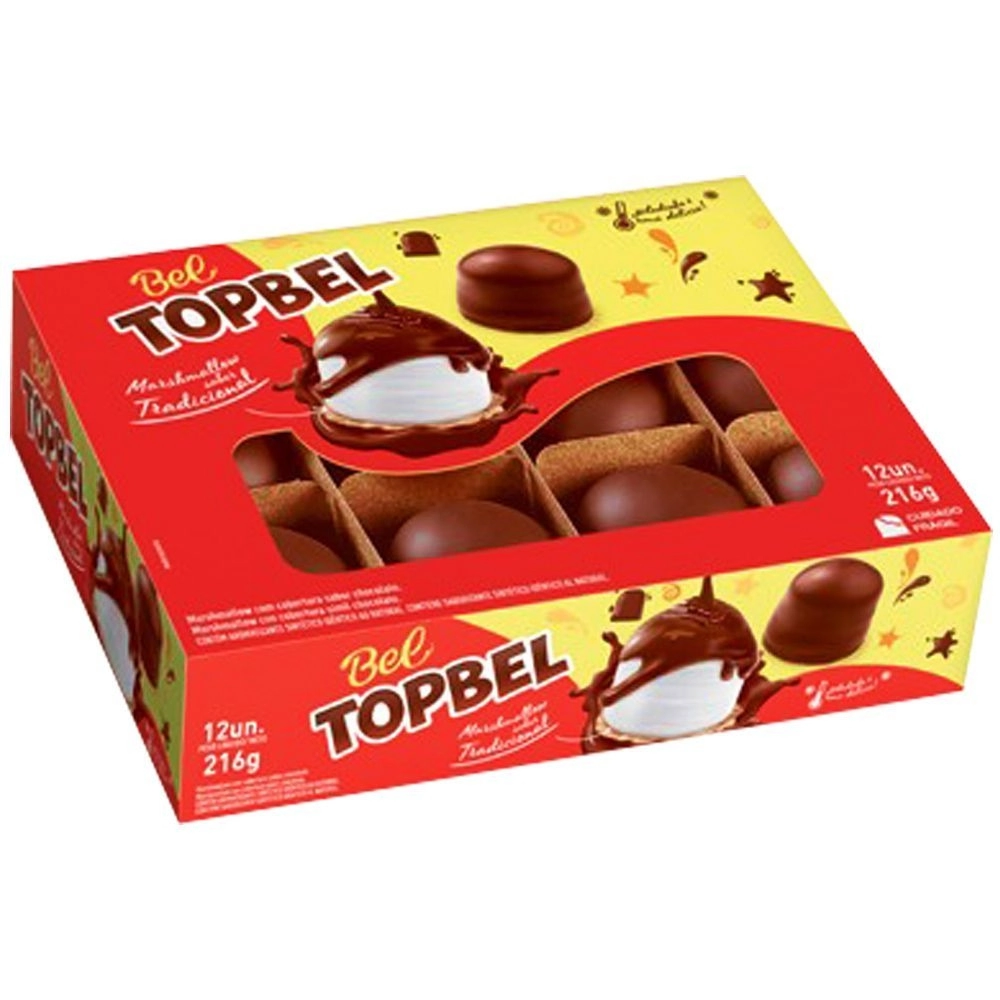 Marshmallow Tradicional Cobertura Chocolate Bel Topbel Caixa 216g 12 Unidades