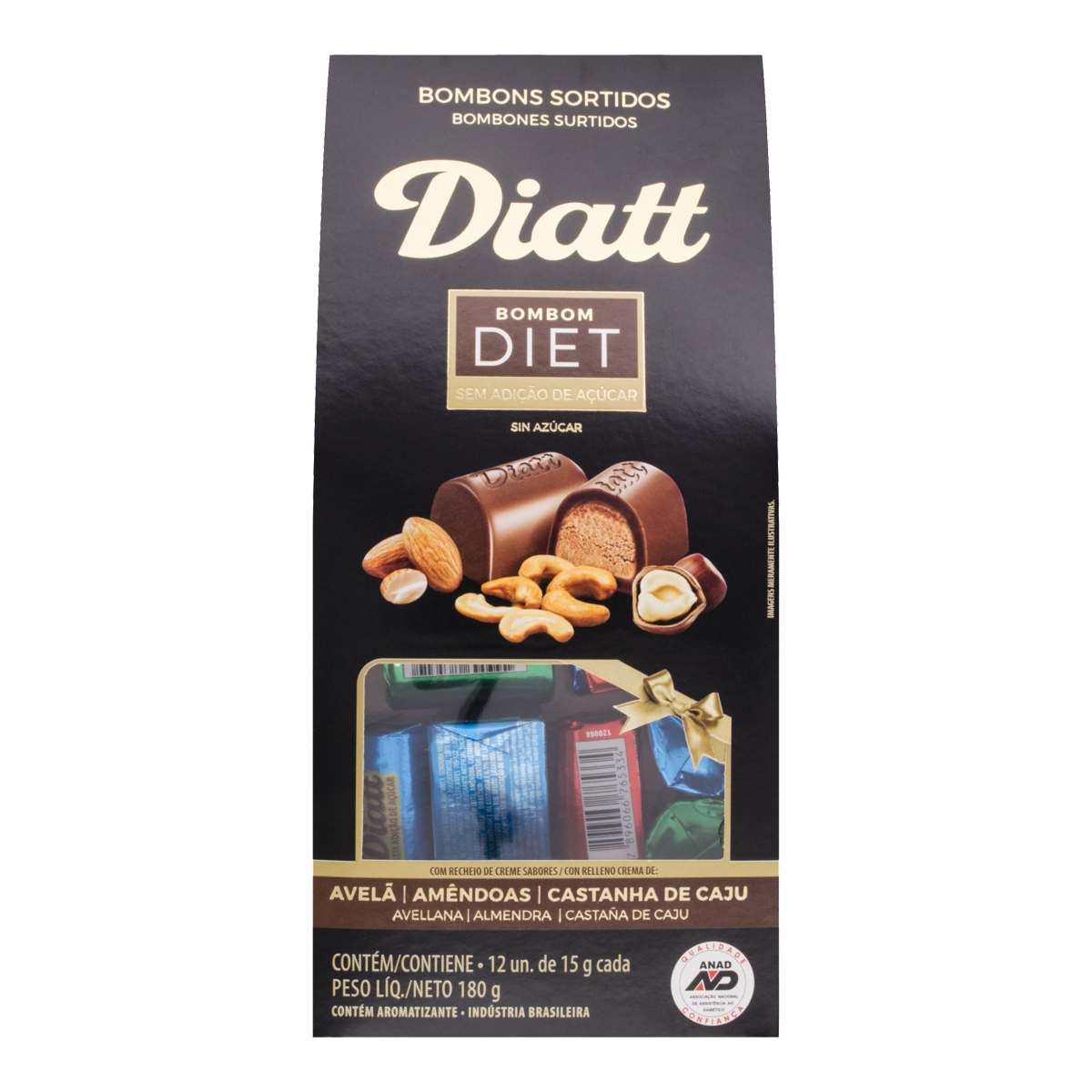 Bombom Sortido Diet Diatt Caixa 180g 12 Unidades